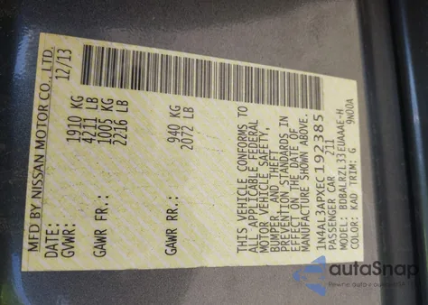 2014 Nissan Altima 2.5 S from USA, damaged, VIN 1N4AL3APXEC192385